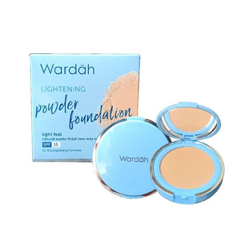 Wardah Lightening Powder Foundation Light Feel dengan kaca dan tempat