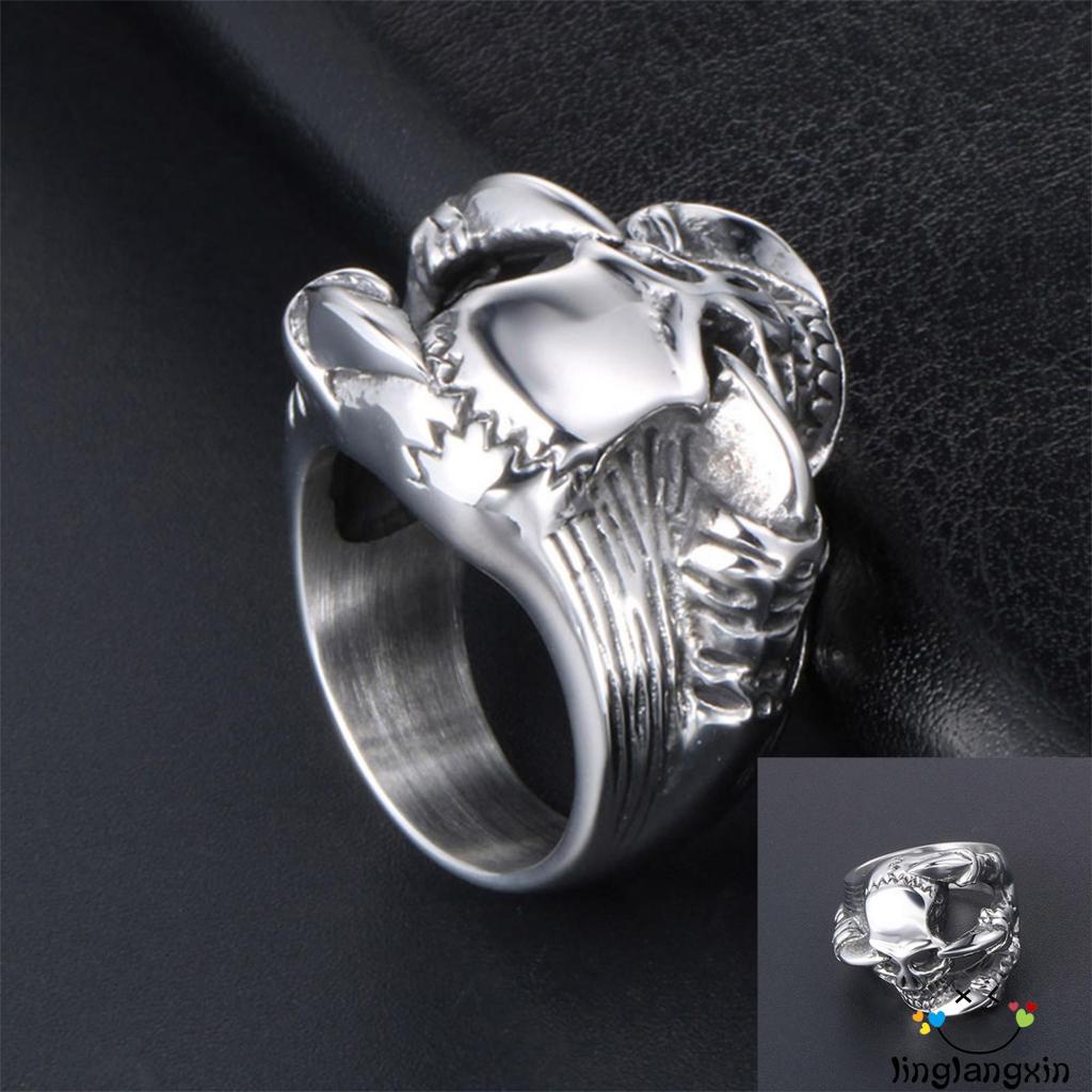 Llx-cincin Titanium Steel Ukiran Tengkorak Untuk Pria