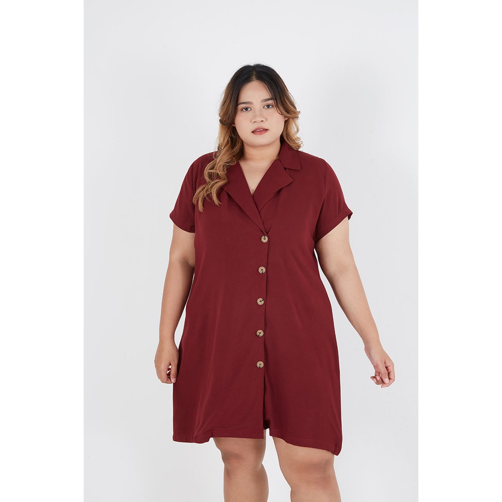 Sorabel - Hoza Plain Collar Dress Big Size Jumbo