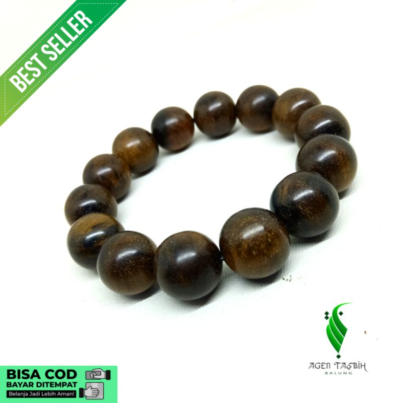 Gelang Kayu Langka Bertuah Nusantara, Kayu Kemuning Hitam Jumbo Size 12mm &amp; 14mm