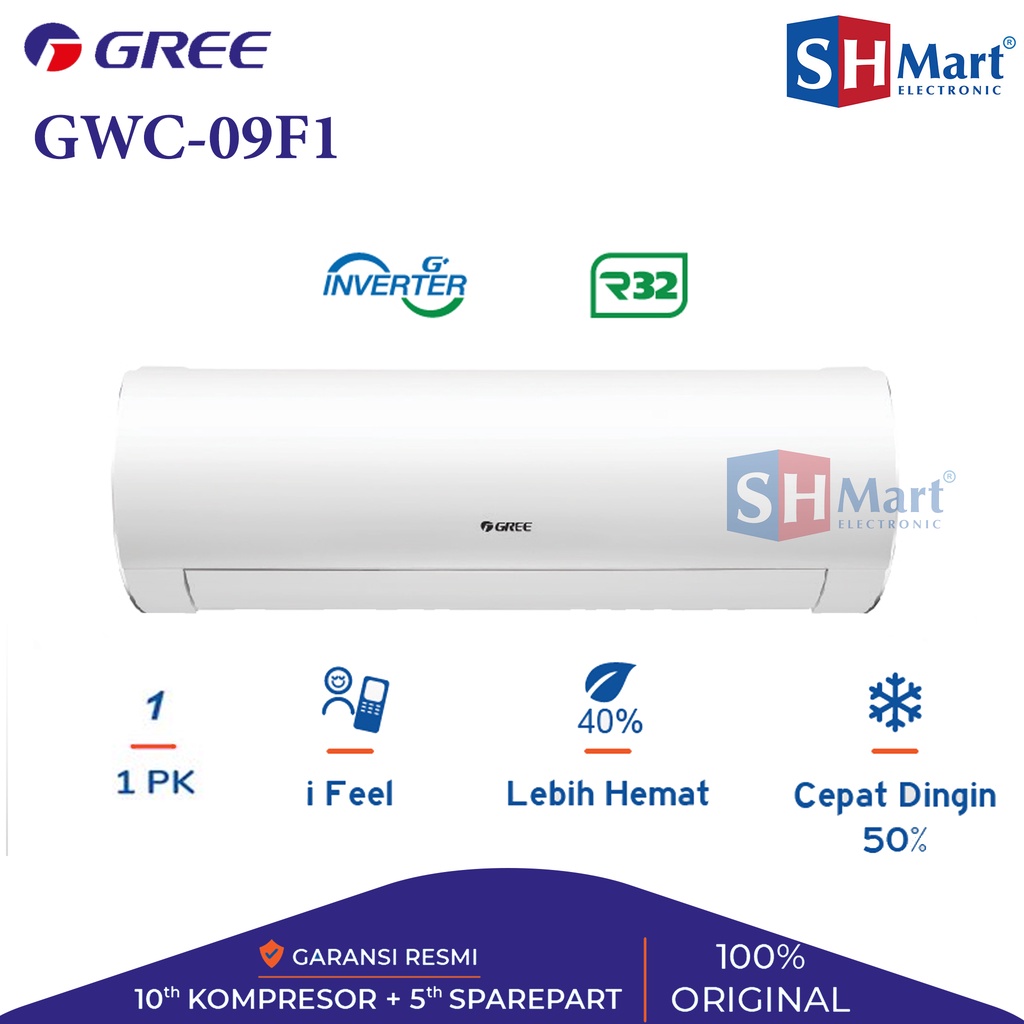 AC 1 PK GREE INVERTER GWC-09F1S / 09F1S WHITE PEARL GARANSI RESMI (MEDAN)