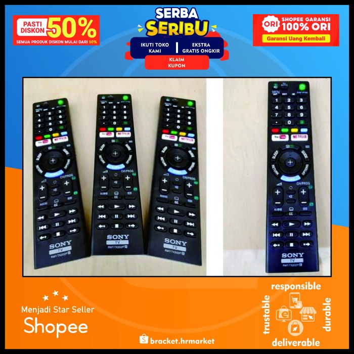 Remote Sony Smart TV Remot TV LED LCD Smart TV Sony Bravia Bisa Untuk Semua Type Sony 100% Original