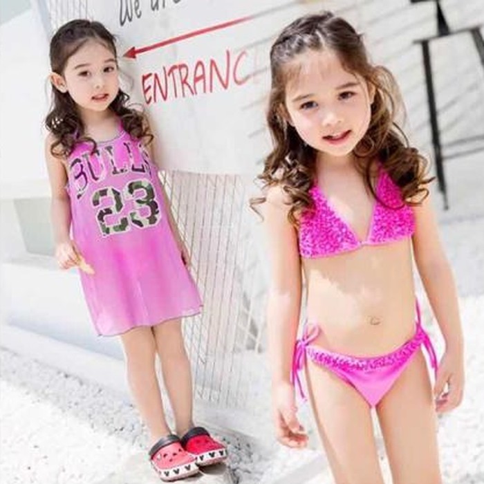 Set Baju Renang Bikini Anak Perempuan untuk Musim Panas Dengan Outer