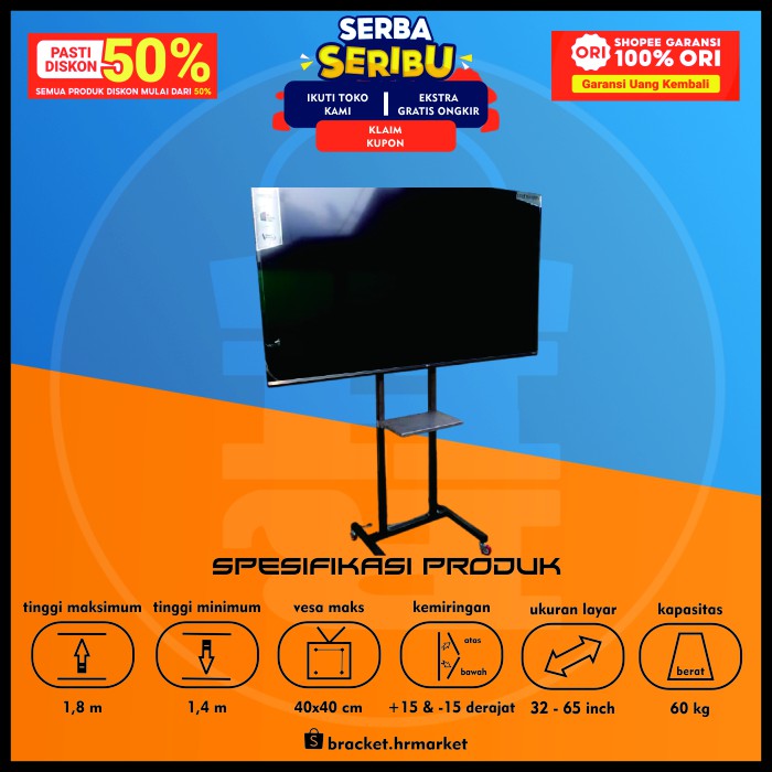 Bracket TV Standing 32 55 50 43 42 40 24 65 60 17 14 Inch Dijamin Cocok LED LCD Plasma 14 - 60 In Universal Breket TV Briket TV Braket TV Standing TV Stand TV Kaki TV Gantungan TV Tembok Tempelan TV Dinding HR1 Holo Roda