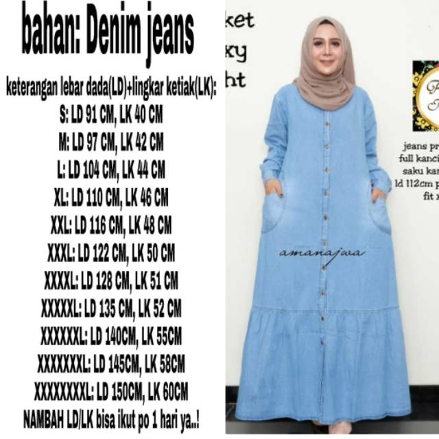 (ld150 cm)gamis denim jeans jumbo Bigsize busui