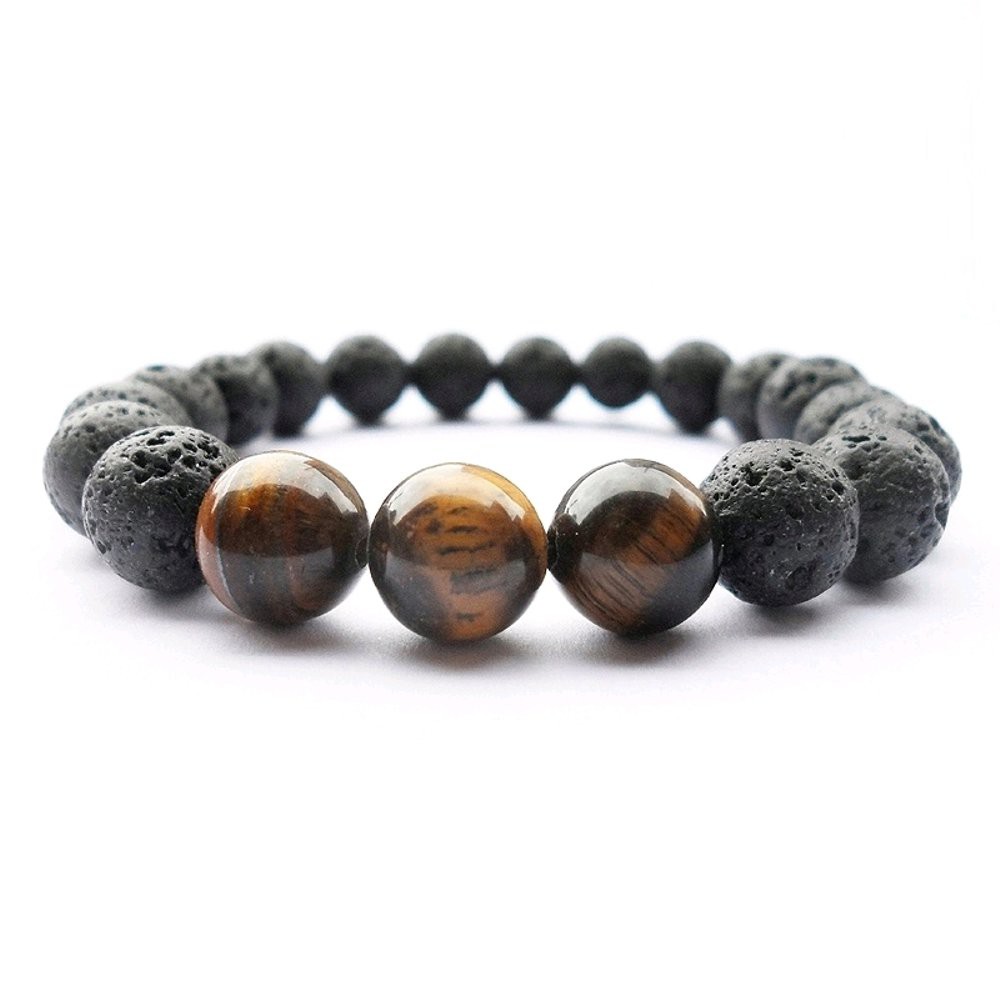 GELANG NATURAL BATU LAVA STONE GOLD TIGER EYE BRACELET UNISEX