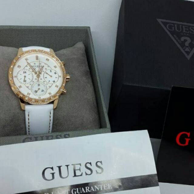 Jam Tangan Wanita Guess W0957L1 Rosegold Leather Kulit Original Murah