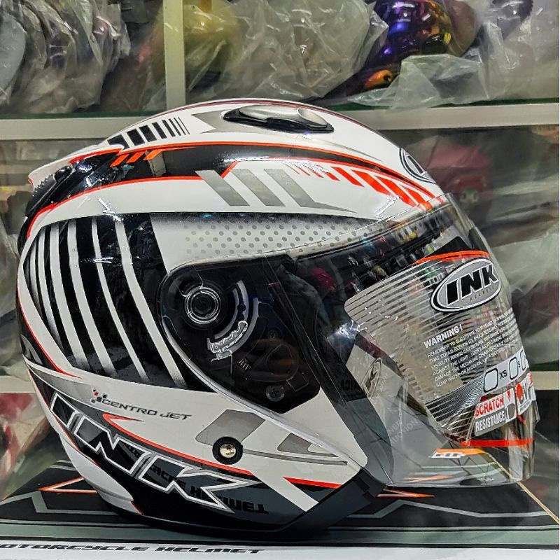 Helm Half face Ink Centro Jet Motif #5 Black White Orange