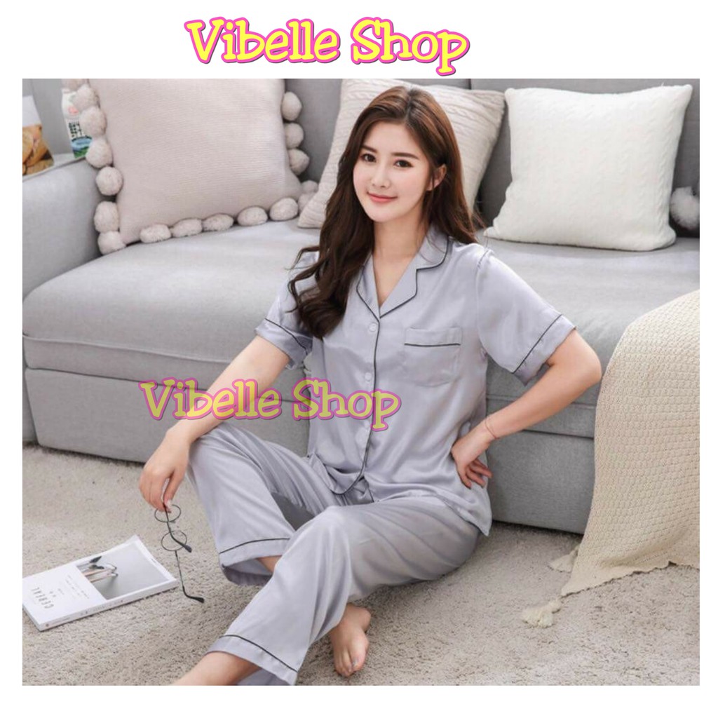 SATINCP - Satin Silky Velvet Premium Vibelle Shop Grosir Baju Tidur CP Piyama Fashion Murah Wanita-Abu Muda