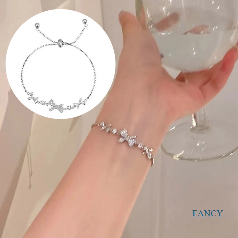 Gelang Tangan Wanita Desain Pita Hias Opal Zircon Inlaid Adjustable Gaya Korea