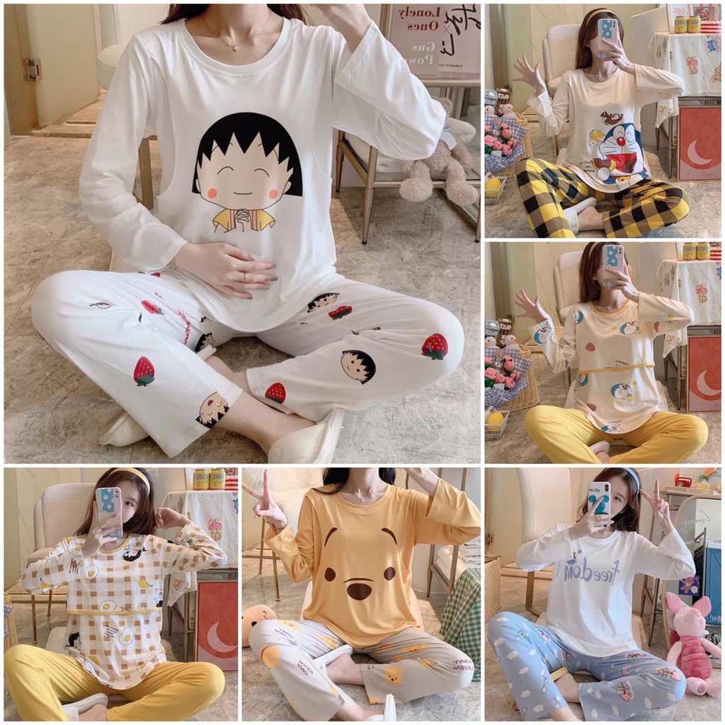 SETELAN BAJU TIDUR MENYUSUI PIYAMA NURSING HOME WEAR BUSUI KOREAN STYLE ZW