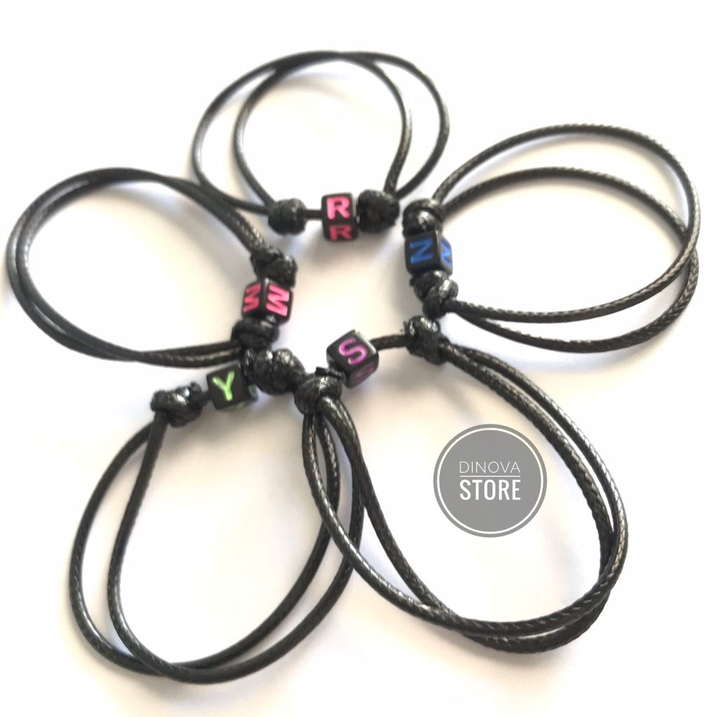 gelang couple tali hitam korea INITIAL/gelang initial /gelang korea