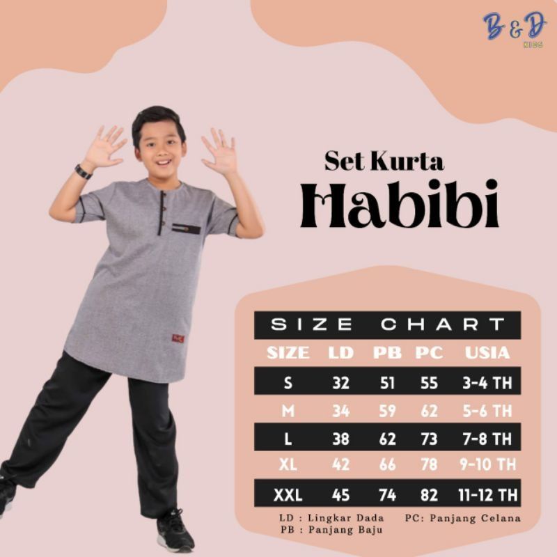 Baju Koko Setelan Anak Laki-Laki Kurta Habibi (Original B&amp;D Kids) Usia 3-12 Tahun.