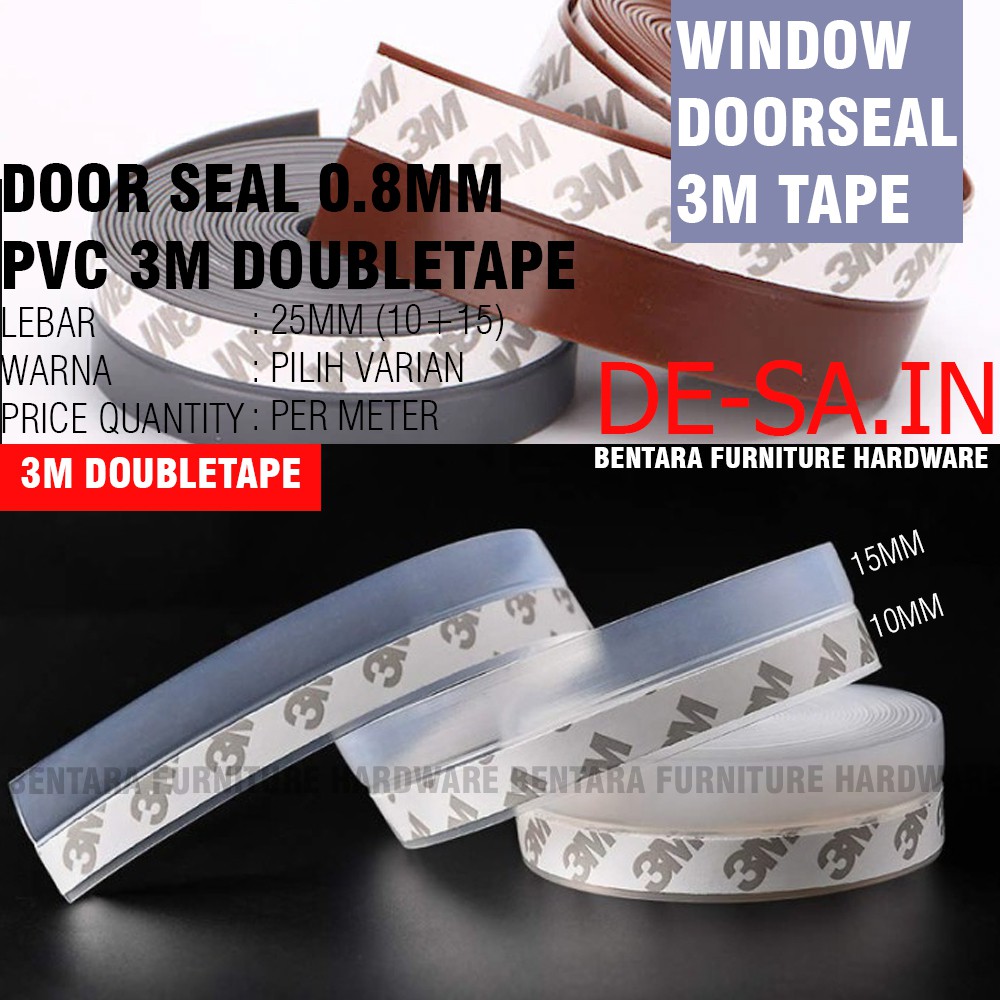 (Tebal 0.8MM) 25MM -35MM - 45MM Windor Door Seal Strip PVC (3M Double Tape) Doorseal Penutup Celah Bawah Pintu Jendela Anti Serangga Debu Sealer 2.5 CM - 3.5 CM  - 4.5 CM Bottom Door Seal Strip 25 mm 35 mm 45 mm