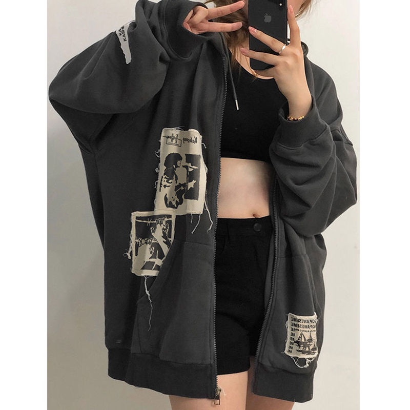 E-girl Alt Punk Hoodie Print Grunge Jacket Y2k Vintage Emo Clothes Hip-hop Streetshirt Harajuku Anim