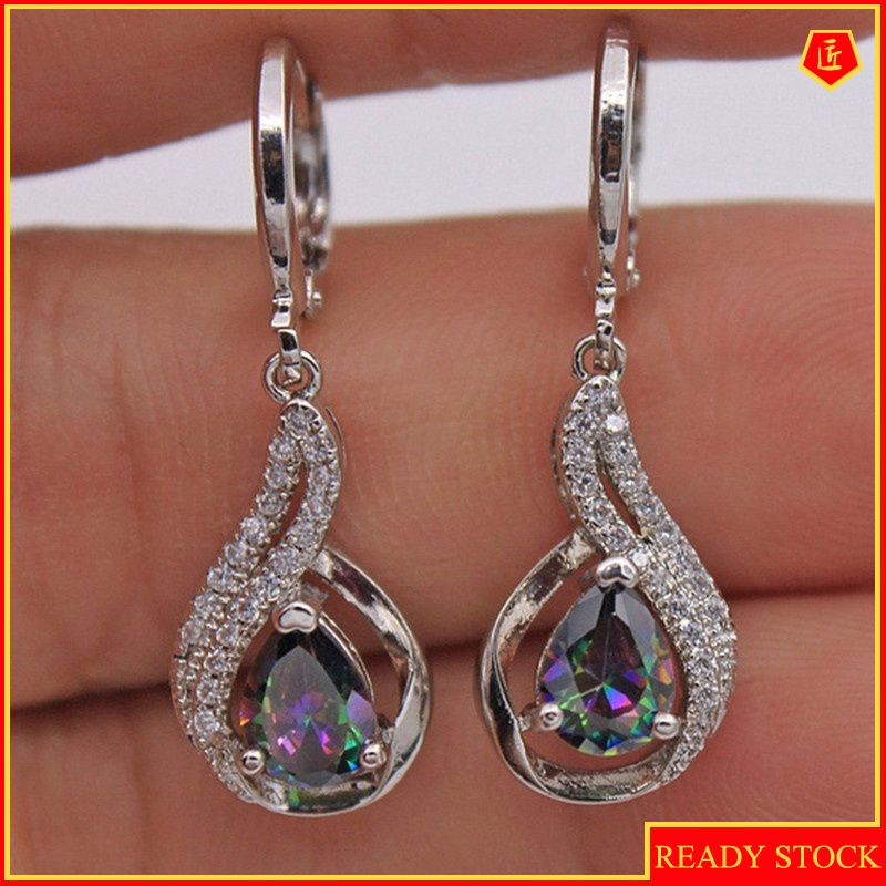 [Ready Stock]Luxury Colorful Topaz Rhinestone Earrings Women