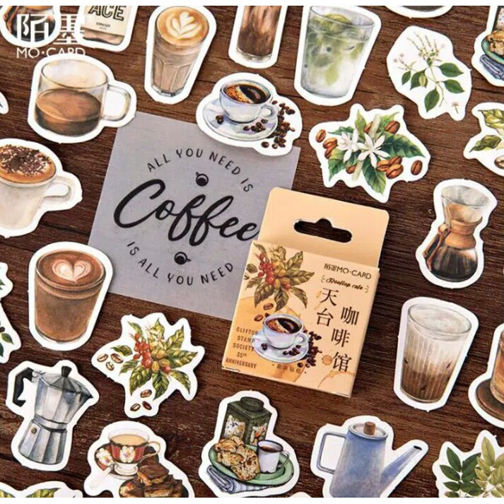 

46pcs aesthetic stiker box Rooftop Cafe lucu utk dekorasi scrapbook/album