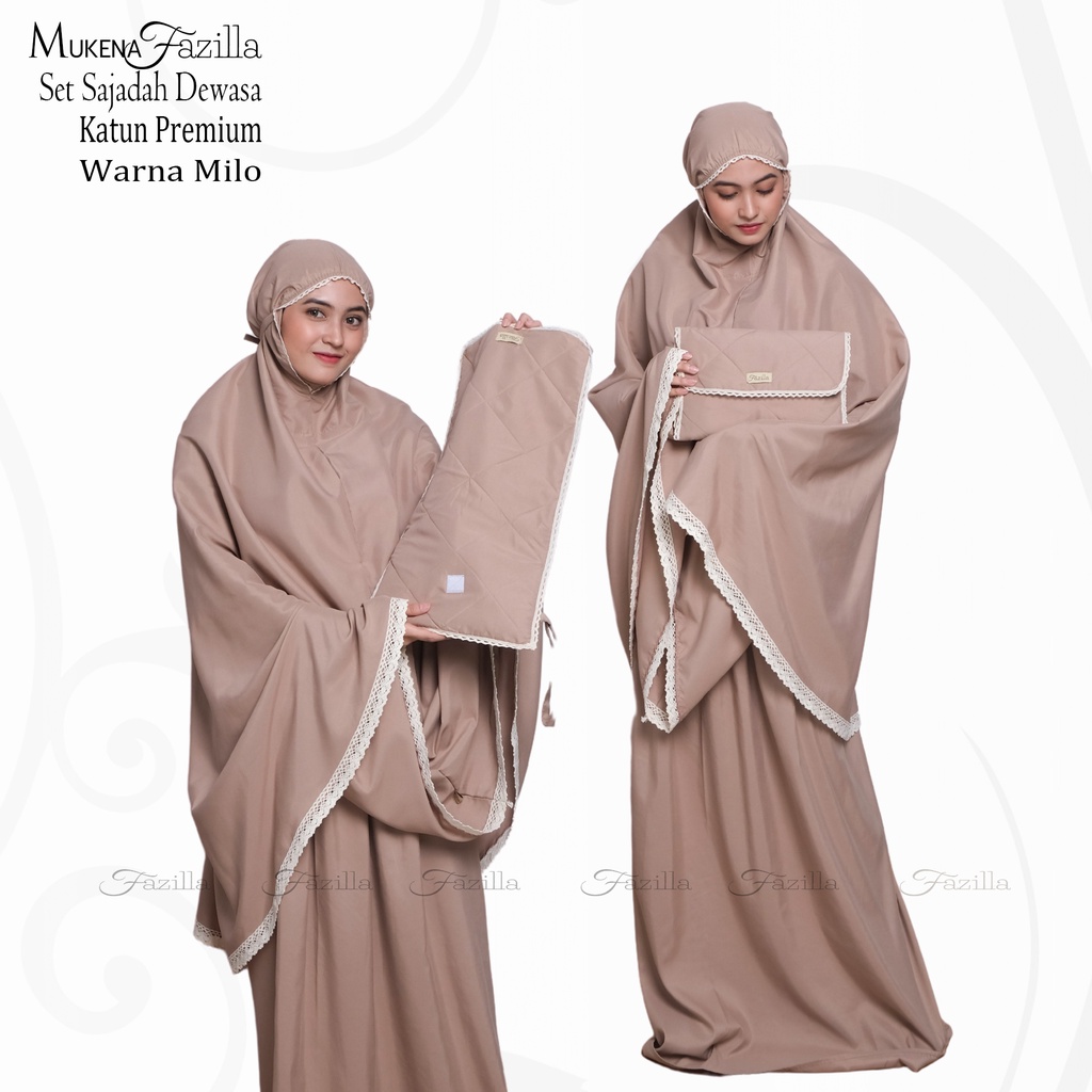 Mukena Sajadah Dewasa Katun Renda Polos Jumbo Adem Fazilla Milo
