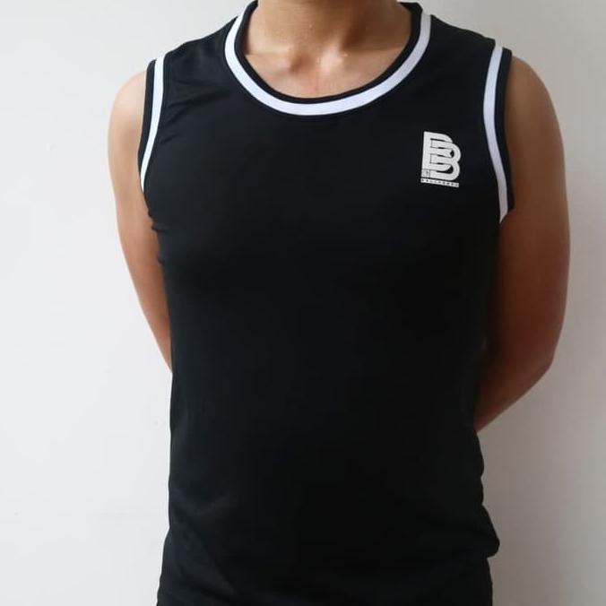 algifaruu - Jersey Basket Polos Baju Basket Singlet Basket Pria Ballerbro BB Strip - Hitam, S