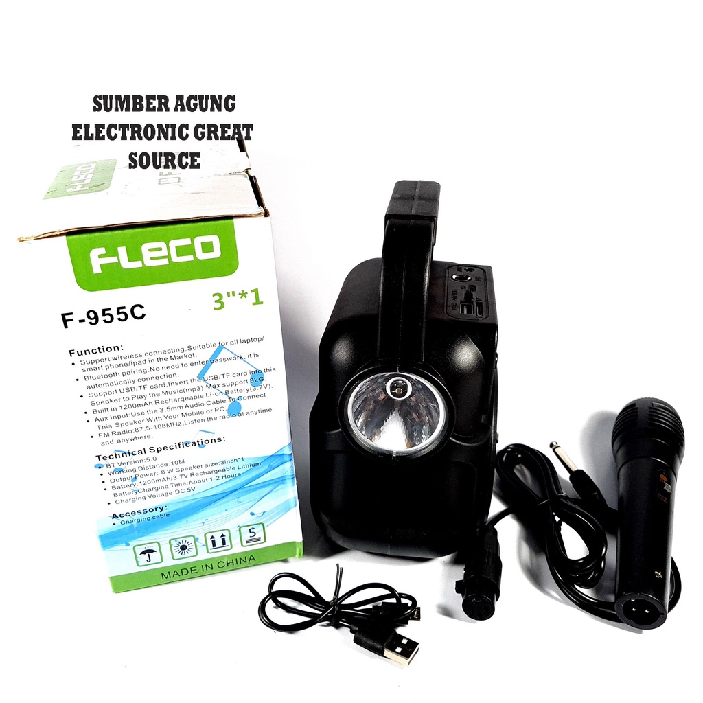 F955C Fleco Speaker F955 Bluetooth Senter Emergency Bonus Mic Pemutar MP3