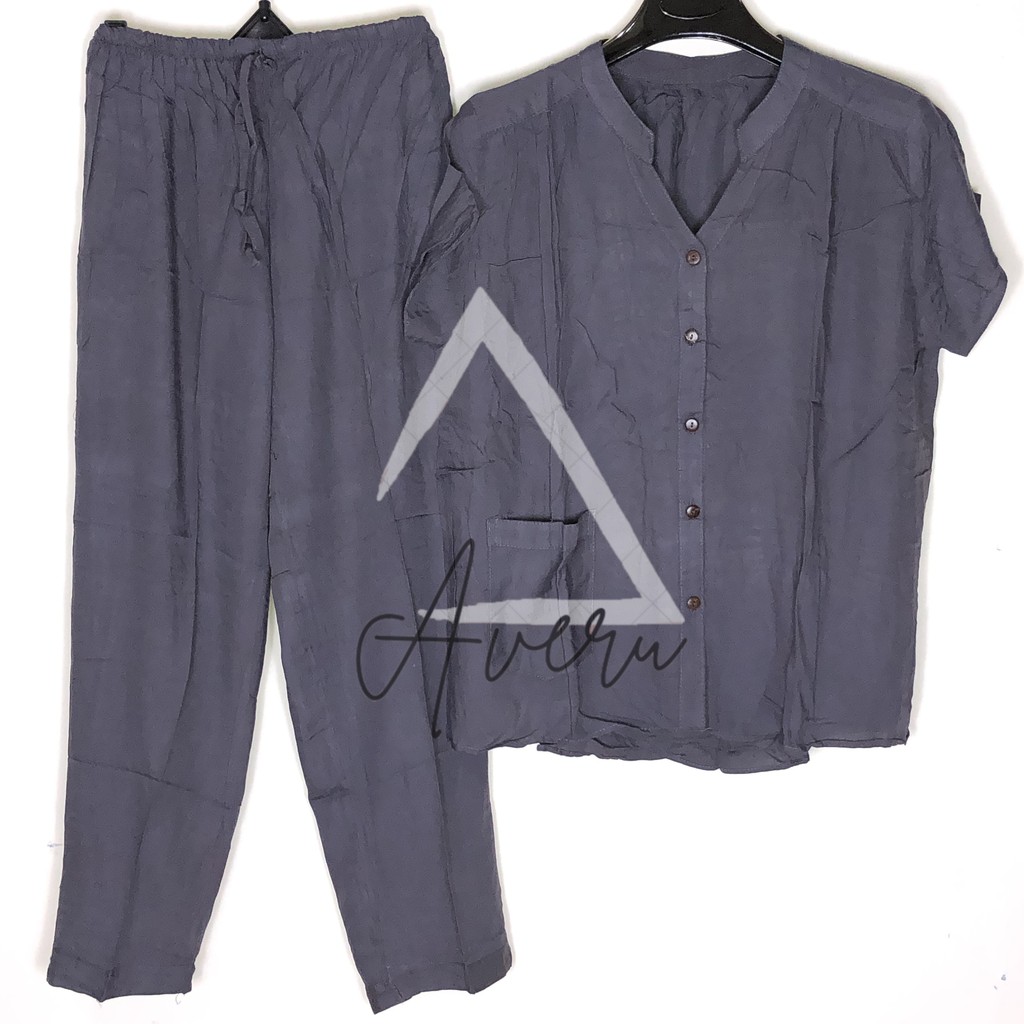 JUMBO Baju Tidur Wanita Piyama Setelan Rayon CP Celana Panjang - Polos-7