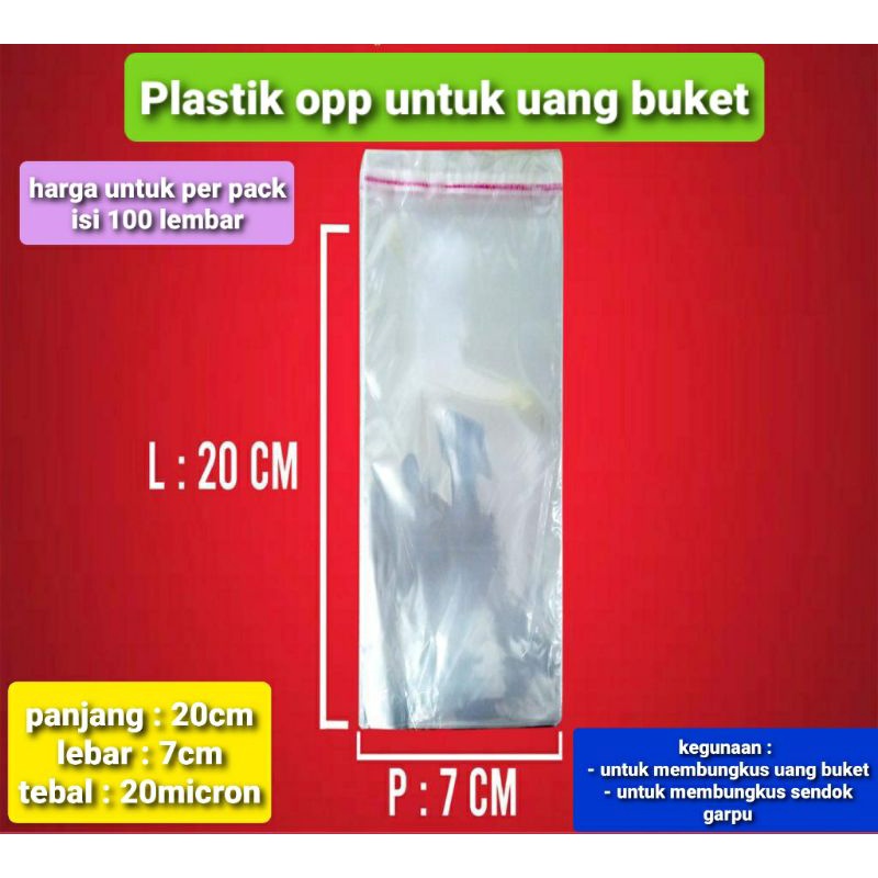 (100lembar) plastik OPP 7x20 cm untuk buket uang dan untuk membungkus sendok garpu