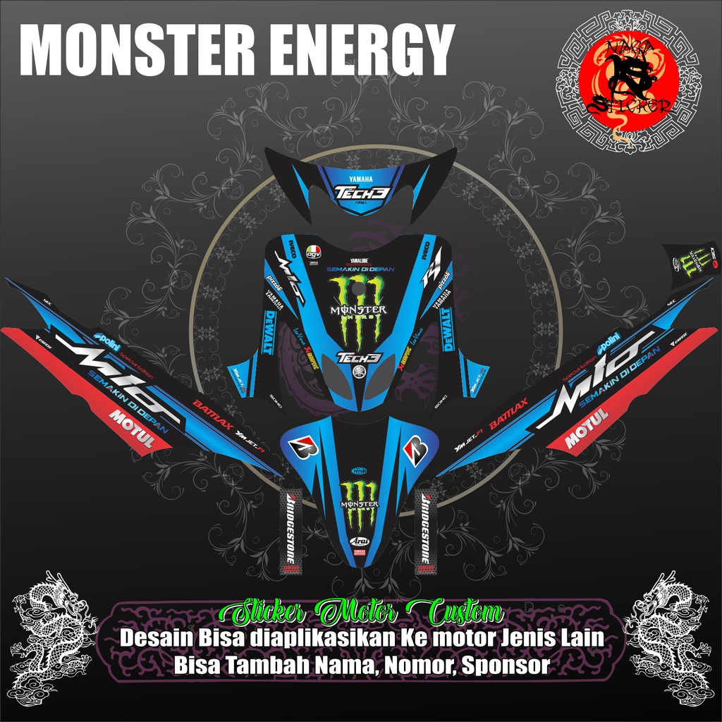 DECAL STICKER FULL BODY YAMAHA MIO SMILE MONSTER TECH 3 BIRU