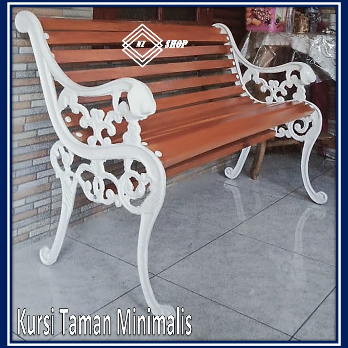 Kursi Kayu - Kursi Taman Minimalis Putih Cokelat Kayu