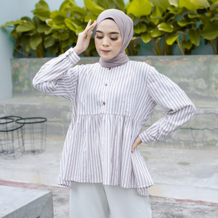 KALUNA - BROWN / ATASAN BLOUSE WANITA HIJAB KANCING DEPAN