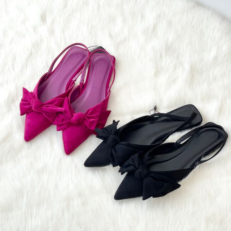 PROMO SALE Sepatu sandal zara flat hitam pink pita
