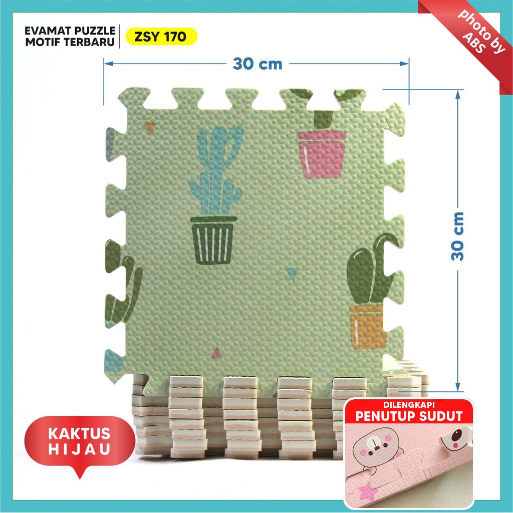 (ABS) ALAS EVAFOAM PUZZLE MOTIF BUNGA PANDA 30 X 30 X 1CM-kaktus hijau