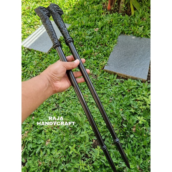 Tongkat KOMANDO KAYU GALI KELOR HITAM UKIR GARUDA/ Tongkat KOMANDO KAYU BERTUAH ASLI