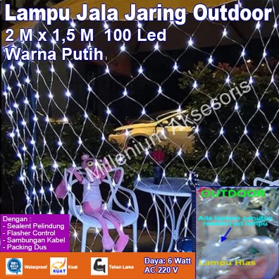 Lampu Jaring Jala Outdoor Lampu Hias Outdoor 100 Led Ukuran 2 Meter x 1,5 Meter Warna Putih Lampu Na