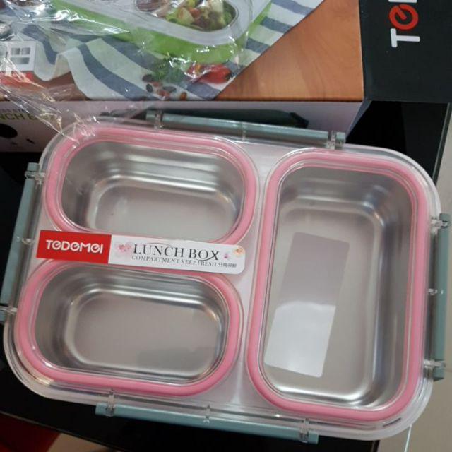 Tempat Makan Stainless Anti Tumpah Tedemei 6540 Pink Green Blue.
