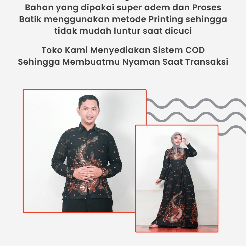 Saroja (085) Couple Keluarga Batik Gamis Batik Katun Premium Motif Naga Gede