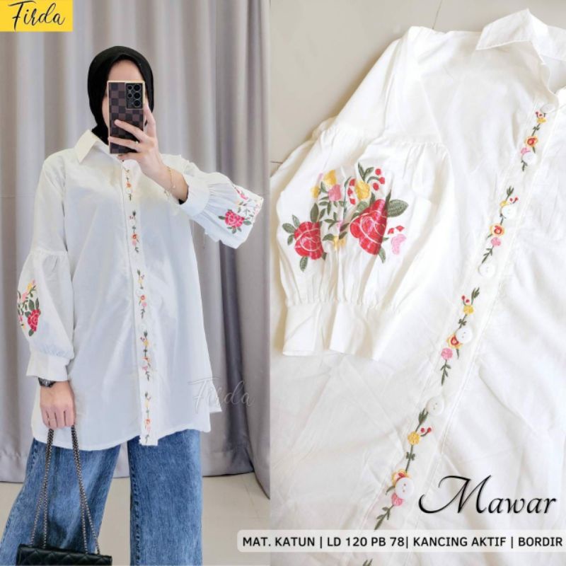 mawar blouse katun bordir atasan wanita jumbo baju kerja kantor