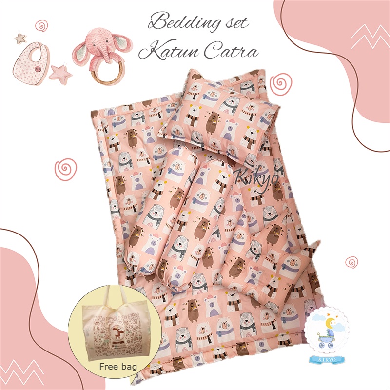 Bedding set baby ice bear peach / bedding set / bed set bayi / bedcover baby / selimut bayi