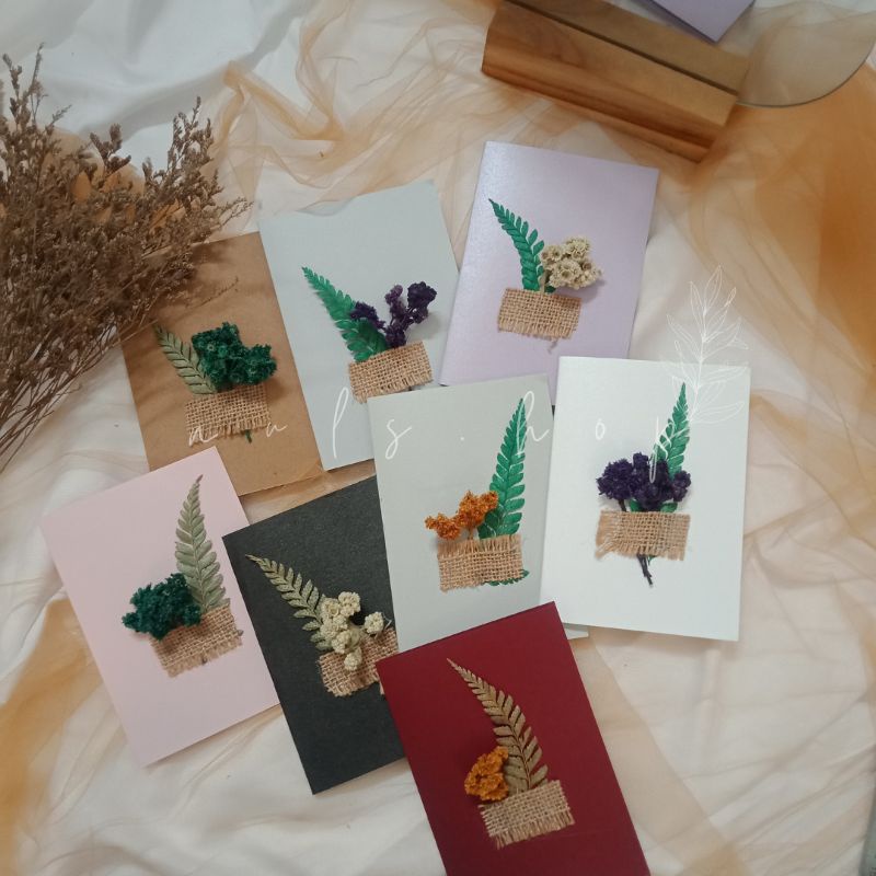 Kartu Ucapan Bunga Kering Edelweis Pakis Goni Greeting Card Gift