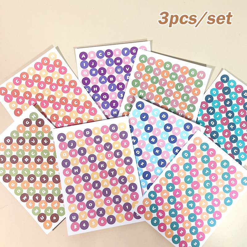 3pcs / Set Stiker Kertas Bulat Motif Tulisan Warna Permen Anti Air Untuk Scrapbook