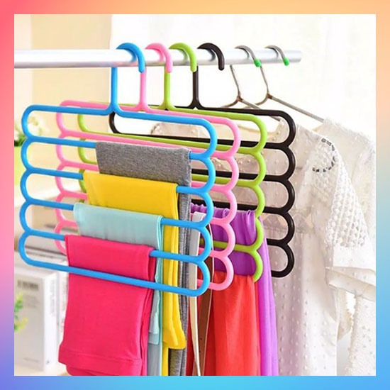 Gantungan Baju 5 Susun Magic Hanger Pakaian Celana Jilbab Handuk 5 Layer Lemari Plastik Hemat Tempat Hanger 5 Susun Laundry Gantungan Multifungsi Scarf Jilbab Baju Celana Hijab