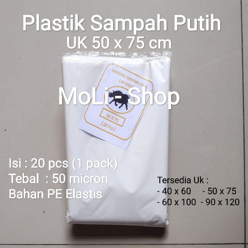 Plastik Sampah putih uk 50x75 (20 pcs), trash bag/trashbag putih, plastik sampah putih