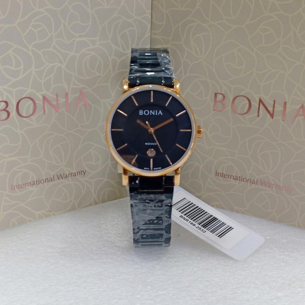 BONIA BNR168-2532 ROSSO BLACK ROSEGOLD WANITA ORIGINAL GARANSI 1TAHUN