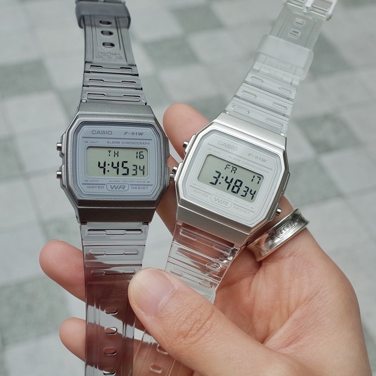 Casio Original F91WS-7D/ F-91WS-7D Jam Tangan Unisex Karet Putih Bening Transparan F91 F91W F91WS