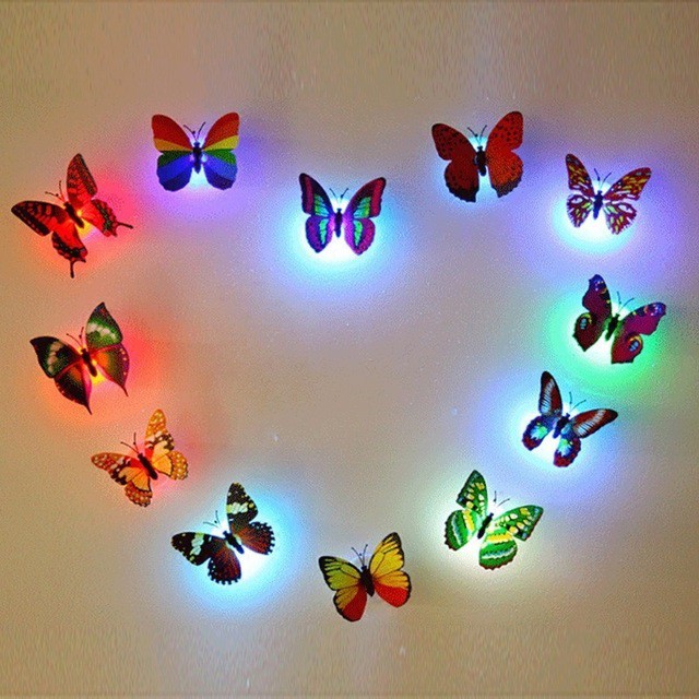 (5 PCS) LED Sticker Kupu Kupu Stiker Dinding LED Butterfly lampu Kamar Souvenir Pernikahan LED