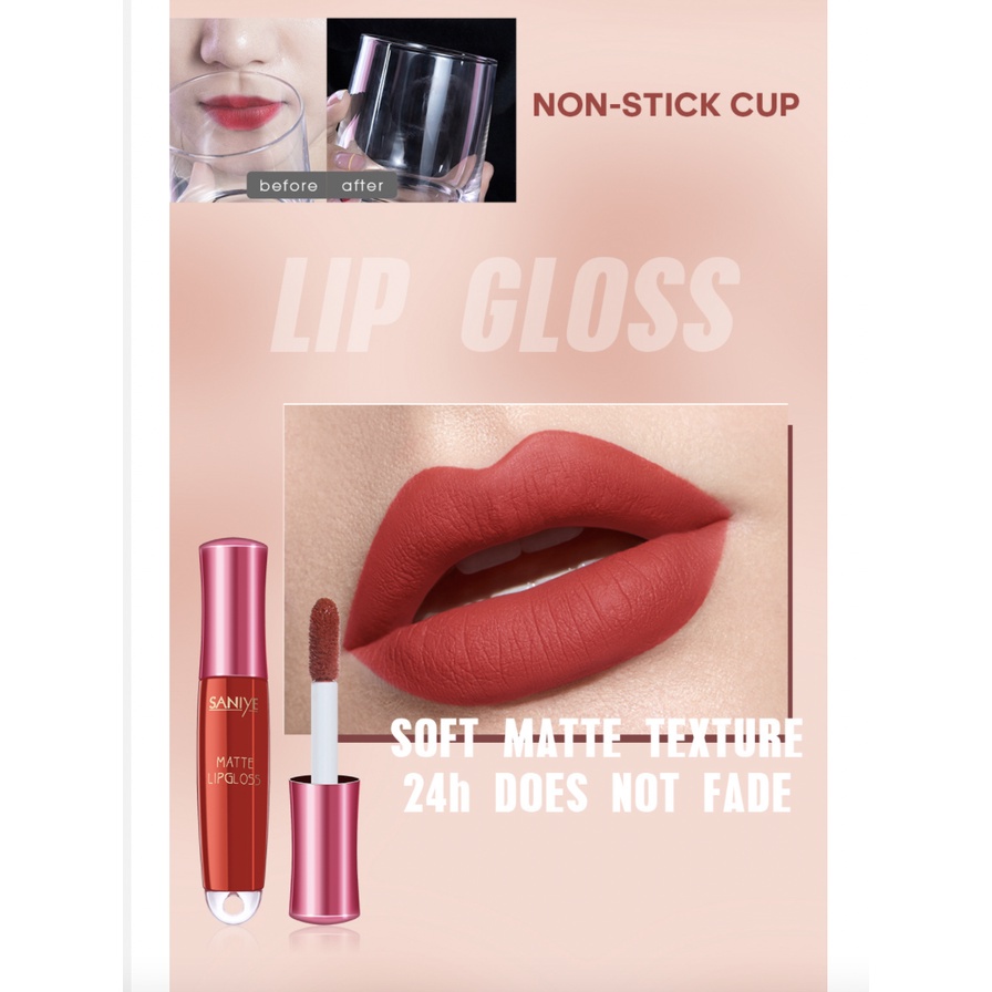 SANIYE Soft Matte Lip Gloss Lipstick Velvet Lipstik Waterproof/Tahan Lama Membuat Bibir Menjadi Berwarna SA020