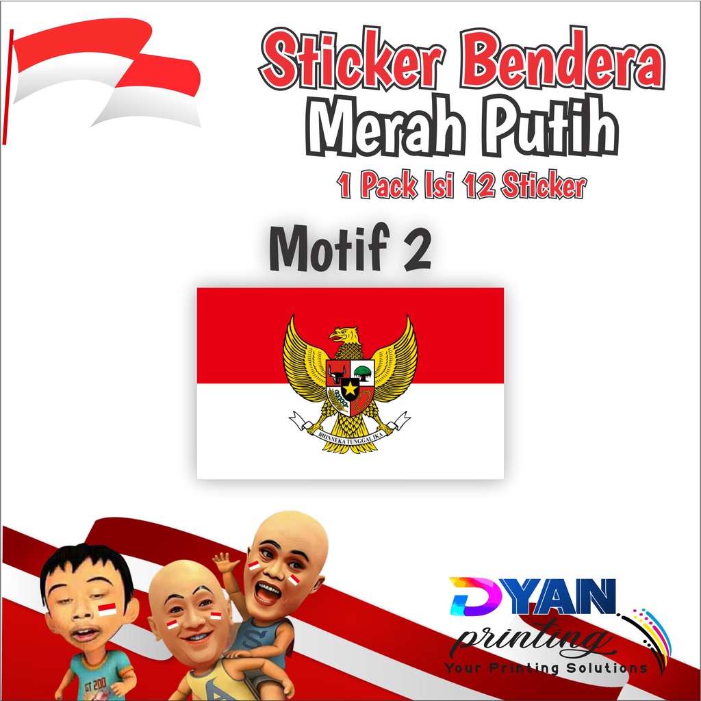 12 PCS STICKER BENDERA MERAH PUTIH UNTUK DI PIPI/BAJU