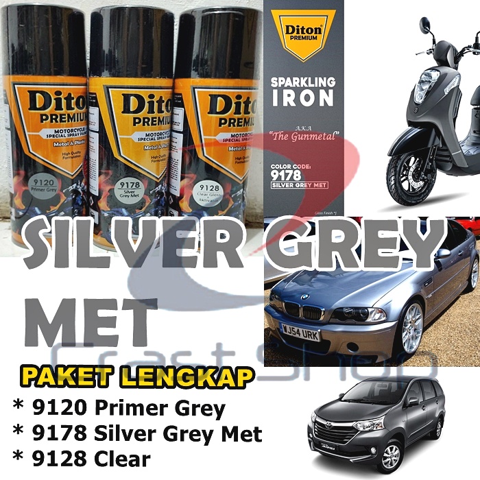Paket Lengkap Cat Pilox Diton Premium 9178 Silver Grey Met Perak Abu Abu Metalik 400cc aerosol pylox