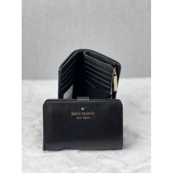 Kate Spade leila pebbled leather medium compact bifold wallet black ghw