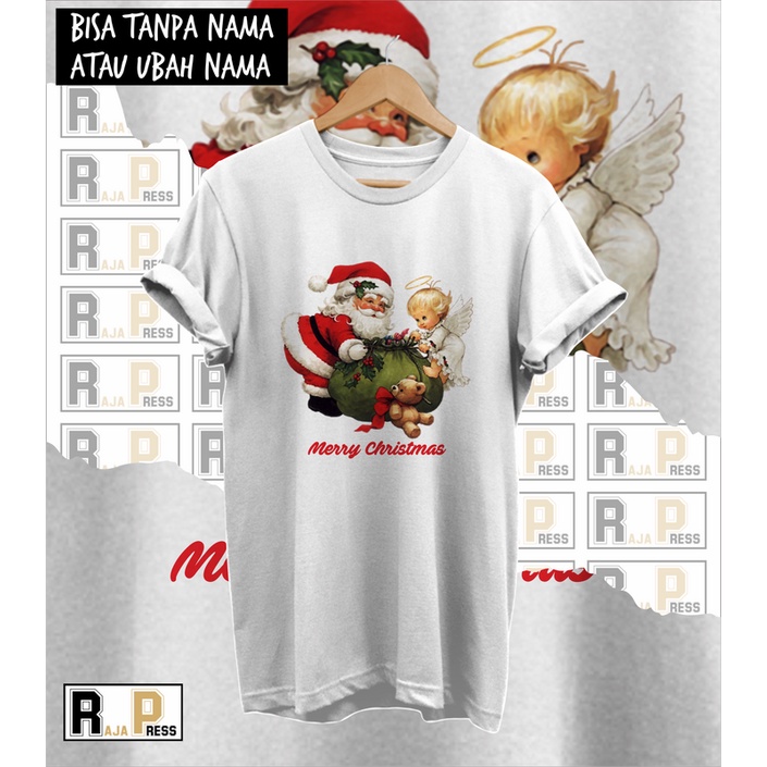 KAOS NATAL BAJU NATAL SANTA DAN MALAIKAT KECIL MERRY CHRISTMAS KATUNCOMBED 30S