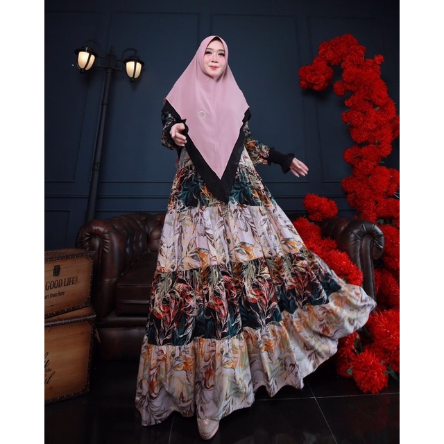 Danisa Homey Dress Set by Poppy Syari Original 100% Premium Gamis Set Khimar Daily Dress Bergo Hijab-2